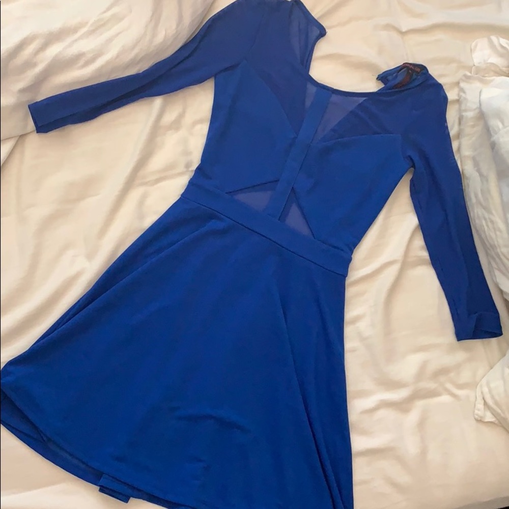 Blue long sleeve dress with cut offs